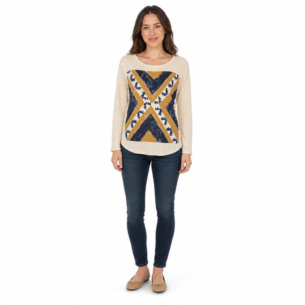 Lucky brand pima cotton blend long sleeve boho blouse top Large